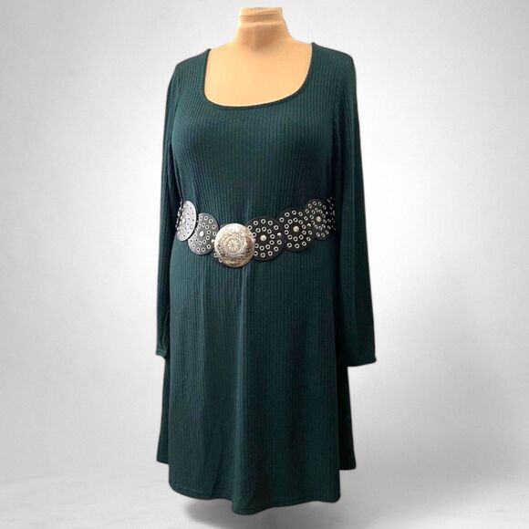 OLD NAVY Fit & Flare Rib-Knit Long-Sleeve Emerald Green Mini Dress, Size XXL - Picture 3 of 9